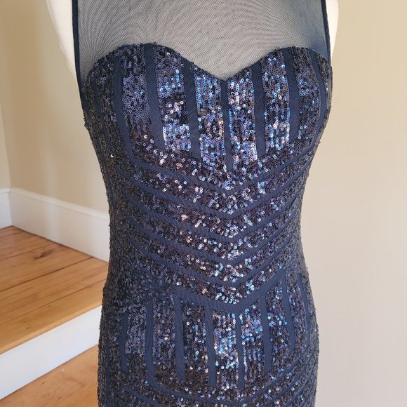 Sequined and Sheer Cocktail Mini Dress By Deb.. Size L Youth - Picture 6 of 8